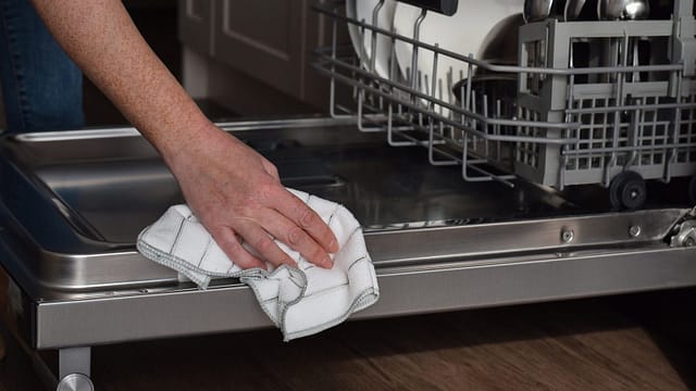 scrub the dishwasher door